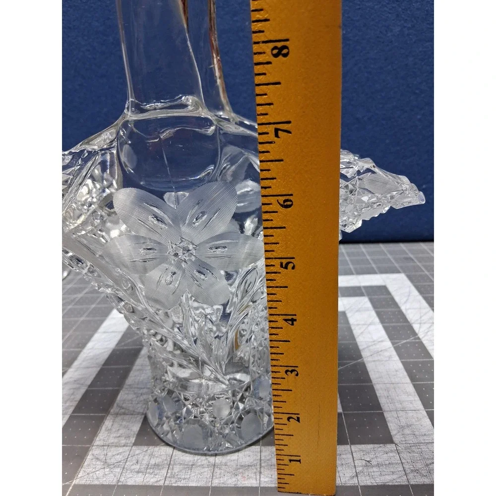 Unbranded Crystal Glass Basket Clear Floral Etched Cut Diamond Pattern Flaw - Picture 4 of 9